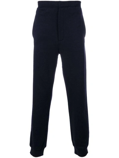 Prada Wide-leg Logo-appliquéd Cotton-drill Trousers - Midnight Blue