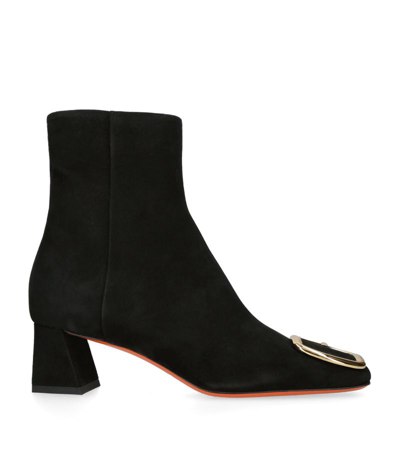 Santoni Suede Mid-heel Boots In Black