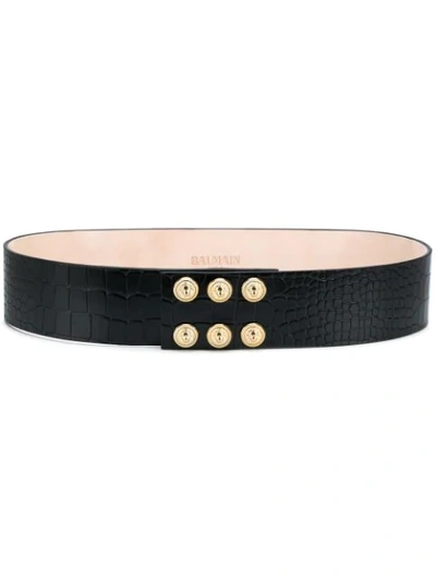 Balmain Embellished Glossed-leather Belt In Black