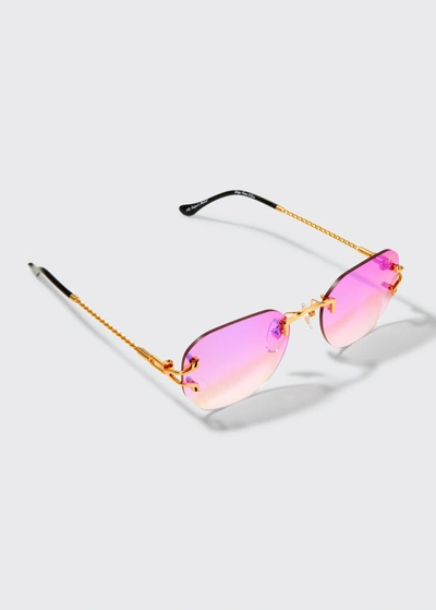 Vintage Frames Company Men's V-d&eacute;cor Drill Mount Rimless Oval Sunglasses In Candy Pink Multi
