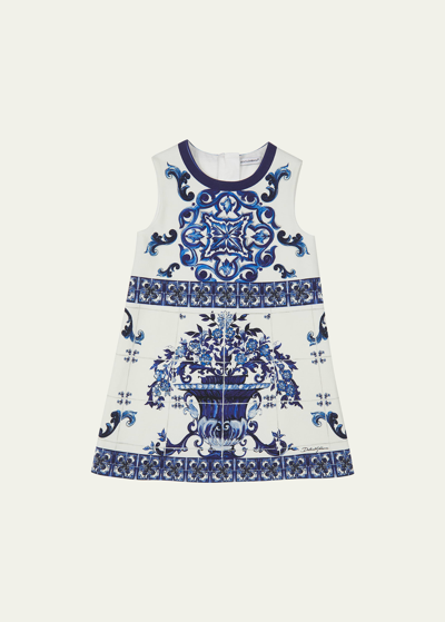 Dolce & Gabbana Junior Kids' Girl's Mediterraneo Majolica Jersey A-line Dress In Tris Maioliche Fb