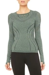 Alo Yoga Lark Mesh Inset Long Sleeve Yoga Top In Hunter