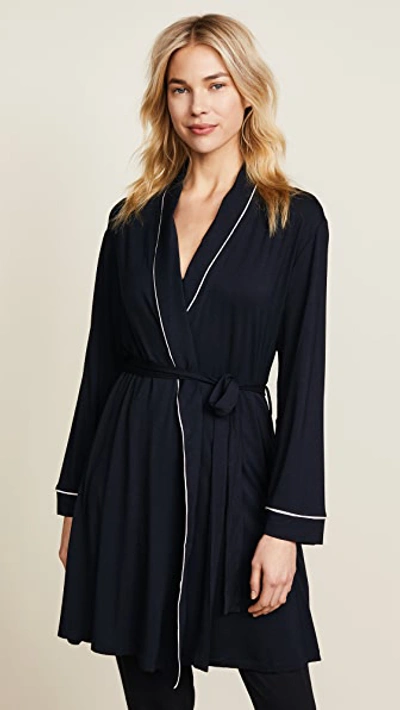 Eberjey Gisele Two-tone Stretch-modal Robe In Black