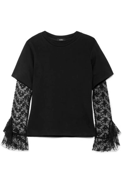 Goen J Layered Cotton-blend Jersey And Lace Top In Black
