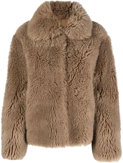 Yves Salomon Faux-fur Single-breasted Jacket In Brown