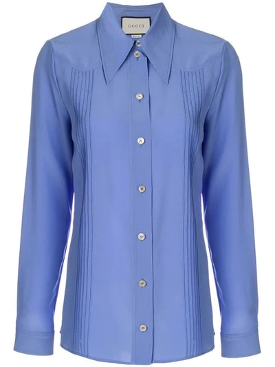 Gucci Point-collar Silk Crepe De Chine Blouse In Blue