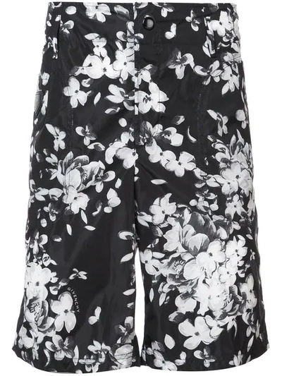 Givenchy Hydrangea-print Nylon Bermuda Shorts In Black