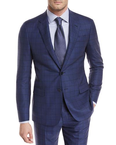 Giorgio Armani Wide Windowpane Wool Two-piece Suit In Blue | ModeSens