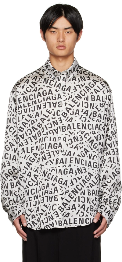 Balenciaga All-over Logo Print Shirt In White Black