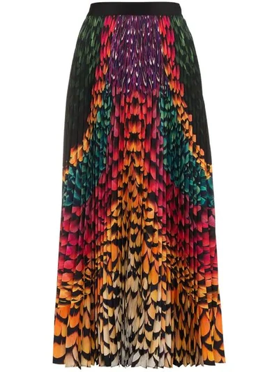 Mary Katrantzou Satin-trimmed Pleated Printed Chiffon Skirt In Rainbow Feathers