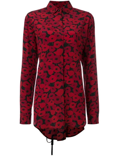 Saint Laurent Silk Black & Red Tulip Printed Shirt