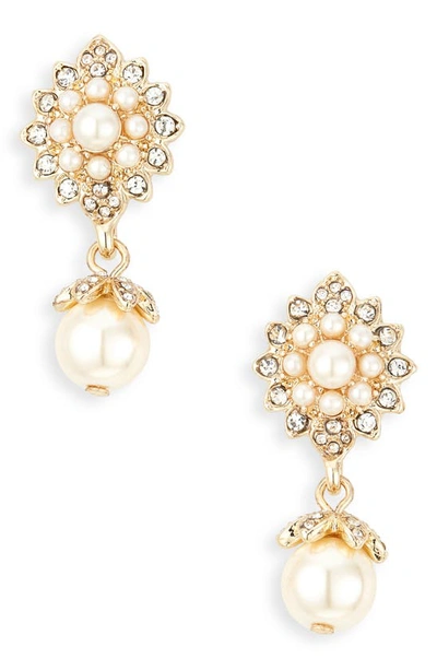 Marchesa Crystal Halo Imitation Pearl Drop Earrings In Gold/ Blush/ Cry