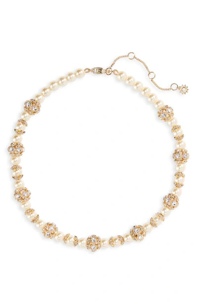 Marchesa Pavé Station Imitation Pearl Collar Necklace In Gold/ Blush/ Cry
