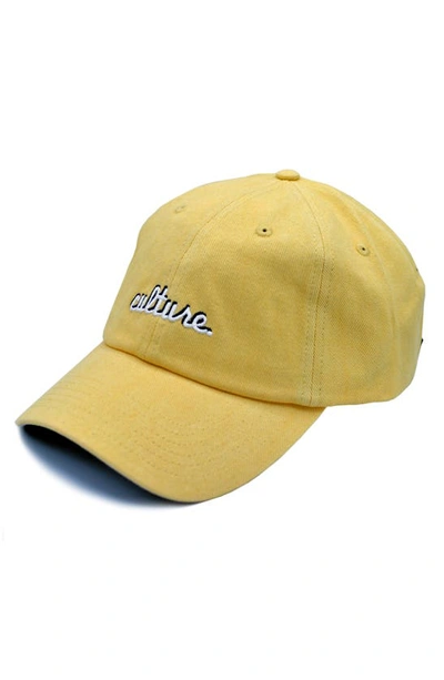 A Life Well Dressed Culture Statement Baseball Cap In Yellow Denim/ White
