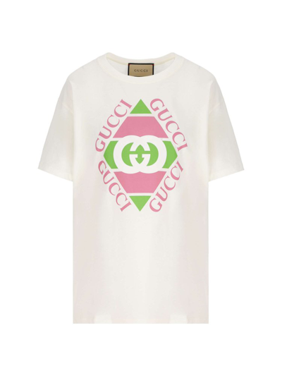 Gucci Vintage Logo Print T-shirt In Crema