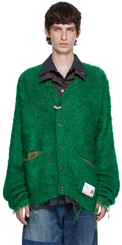 Miharayasuhiro Textured-knit V-neck Cardigan In Green