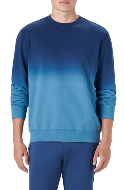 Bugatchi Dip Dye Long Sleeve Cotton Sweatshirt In Night Blue