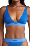 Skims Cotton Plunge Bralette In Cobalt