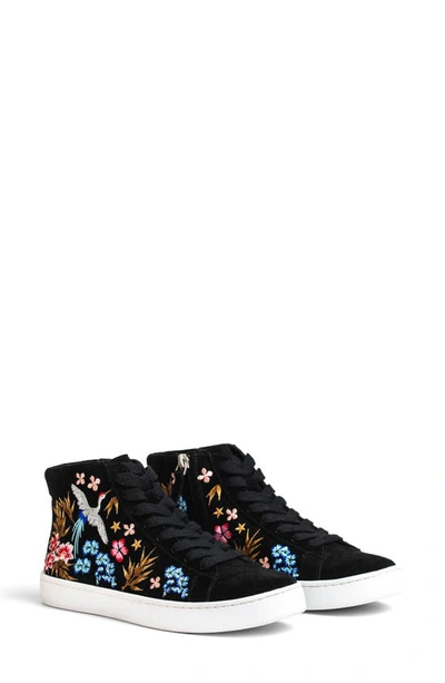 Johnny Was Emiko Flower Embroidered Suede High-top Sneakers In Black