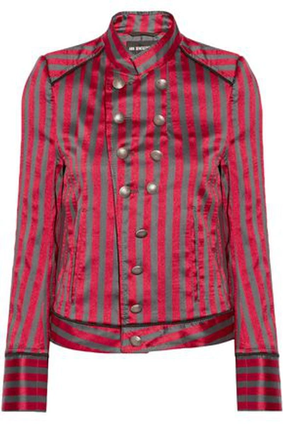 Ann Demeulemeester Woman Double-breasted Striped Satin-twill Jacket Red