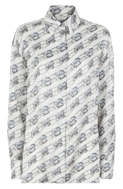 Fendi O'lock Chain Print Button-down Silk Shirt In Babe