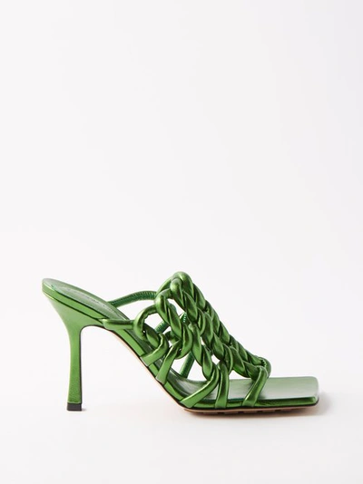 Bottega Veneta Reflection Metallic Weave Mule Sandals In Green