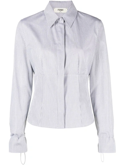 Fendi Pinstripe Drawcord-cuff Fitted Shirt In White