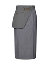 Fendi Micro Pied De Poule Pencil Skirt With Detachable Belt In Grey