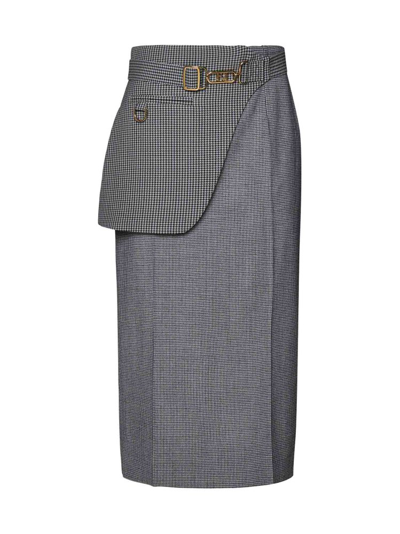 Fendi Micro Pied De Poule Pencil Skirt With Detachable Belt In New