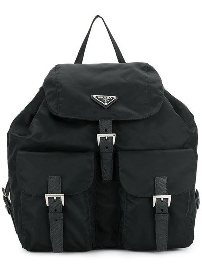 Prada Classic Leather-trimmed Nylon Backpack In Black