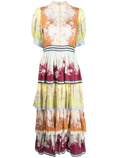 Alemais Yellow Marlow Floral Print Tiered Shirt Dress In Multicoloured