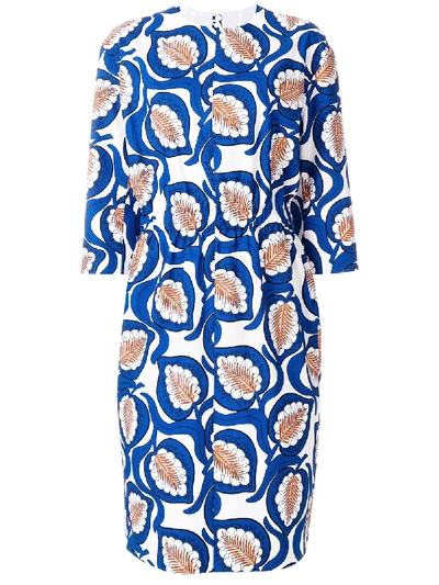 Marni Leaf Print Dress In Blue