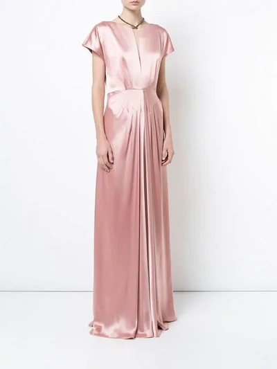 Zac Zac Posen Perry Satin Cowl-back Short-sleeve Gown In Pink