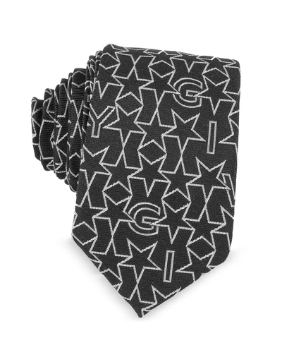 Givenchy Black Silk Narrow Tie W/silver Woven Stars