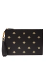 Gucci Bee And Star Print Leather Pouch In Black Multi