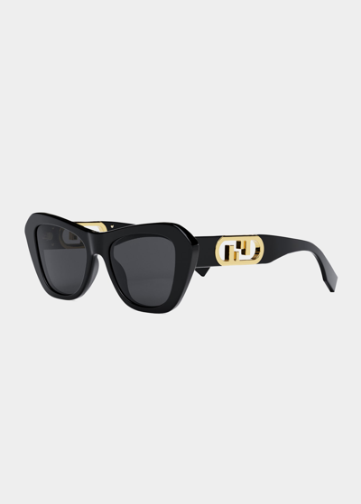 Fendi Ff Nylon Cat-eye Sunglasses In Shiny Black Smoke