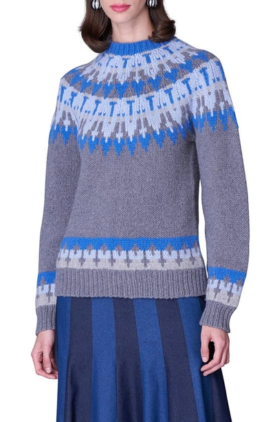 Carolina Herrera Cashmere Hand-knit Fair Isle Sweater In Melange Grey