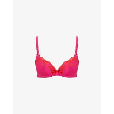 Agent Provocateur Molly Lace-trimmed Stretch-silk Satin Underwired Bra In Pink