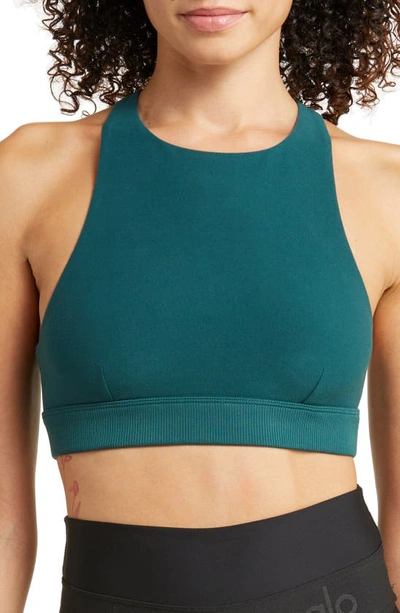 Alo Yoga Iconic 90s Sports Bra - Medium Impact In Midnight Green