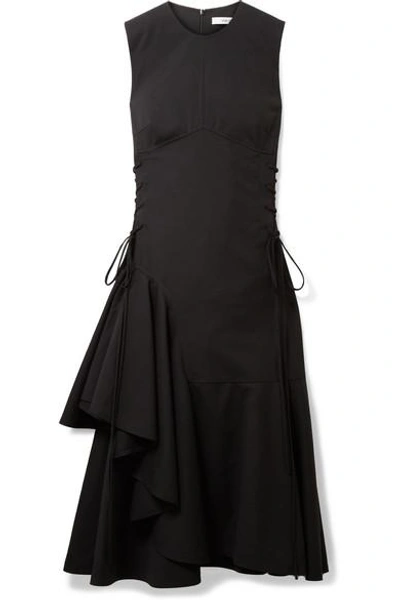 Adeam Asymmetric Lace-up Wool-blend Midi Dress In Black