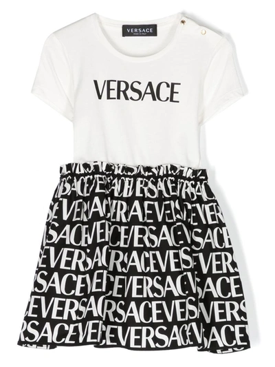 Versace Baby  Logo T-shirt Dress In Monochrome