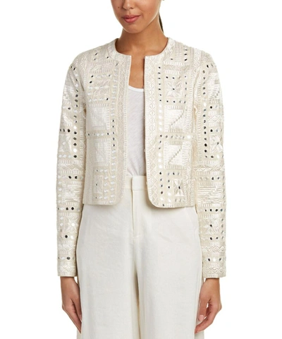 Alice And Olivia Kidman Cotton Embroidered Jacket In Cream/tan