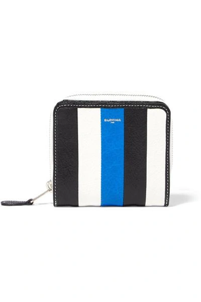 Balenciaga Bazar Striped Textured-leather Wallet In Blue