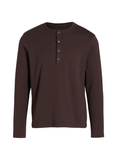 Saks Fifth Avenue Men's Collection Piqué Cotton-blend Long-sleeve Henley Shirt In Brown