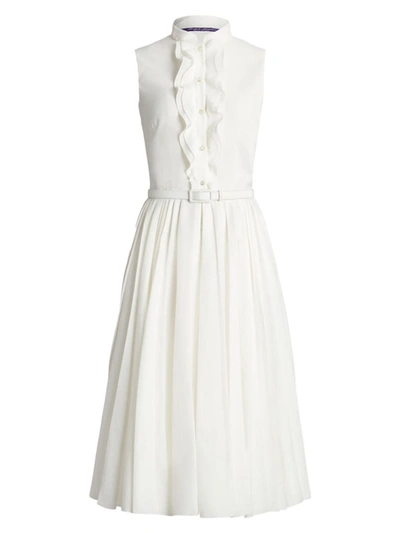 Ralph Lauren Roald Ruffle-front Belted Pleated Midi Shirtdress In White