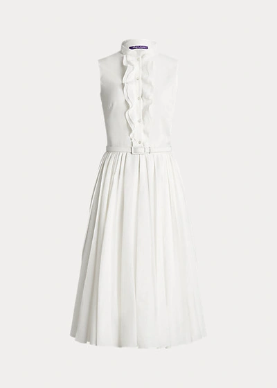 Ralph Lauren Roald Ruffle-front Belted Pleated Midi Shirtdress In White