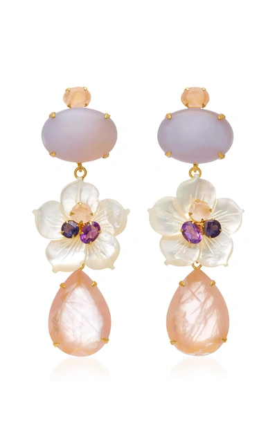 Bounkit 14k Gold-plated Brass Chalcedony Mother Of Pearl Amethyst Lolite Rose Quartz Earrings In Pink