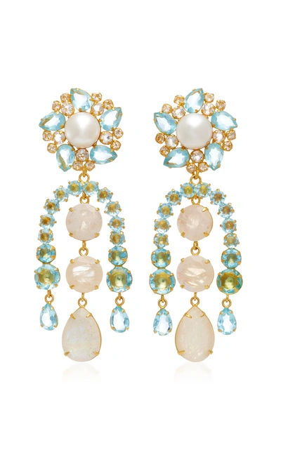 Bounkit 14k Gold-plated Pearl Blue Quartz And Moonstone Earrings In Pink