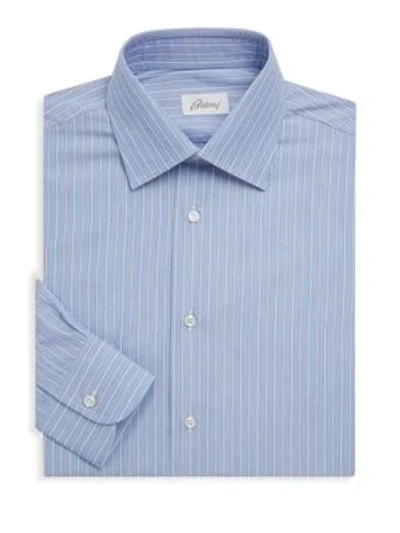 Brioni Cotton Stripe Dress Shirt In Blue