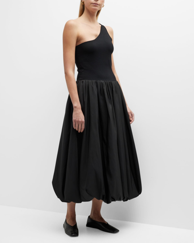 Derek Lam 10 Crosby Dune One-shoulder Balloon Dress In Black